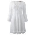 Kate Kasin Sexy Womens Lace Up Mangas De V-Neck Bell Sleeves Ivory Lace Dress KK000639-1